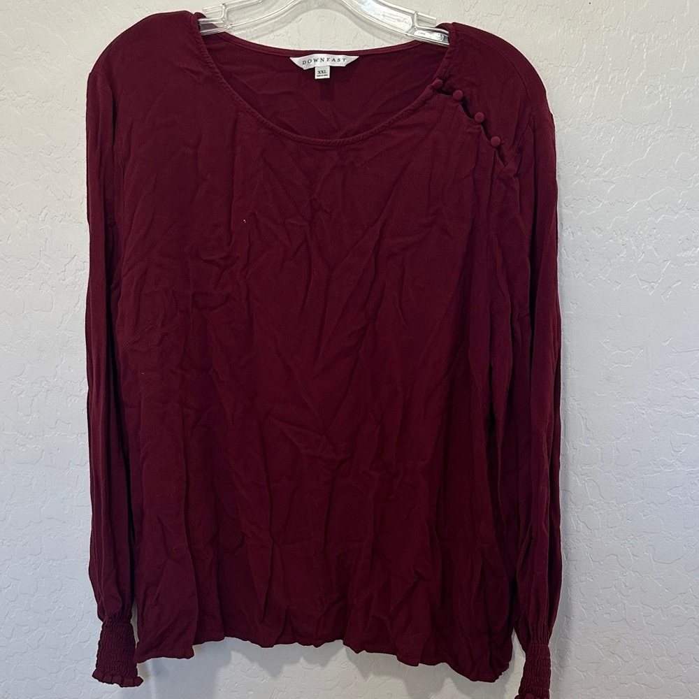 DownEast Maroon Long Sleeve Top Womens plus size‎ XXL blouse scrunched sleeve
